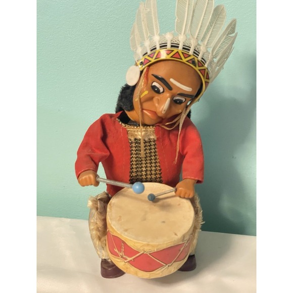 1960s Alps Indian Joe Chief Native American Battery Operated Drummer Japan - Picture 1 of 3
